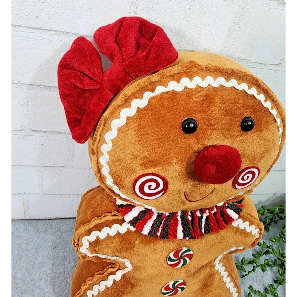 Gingerbread Girl Plush Throw Pillow Christmas Decor Peppermint Candy 16